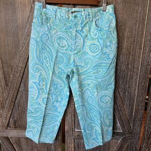 Lauren Ralph Lauren Pants Womens Size 6P Green Blue Paisley Print Capris Stretch